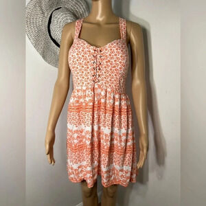 Urban bliss, 10, orange/white floral, mini sweetheart neckline, faux lace up